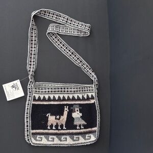 Alpaca Handmade Purse Ethnic Folk Art Peruvian-Themed Woven Shoulder Bag